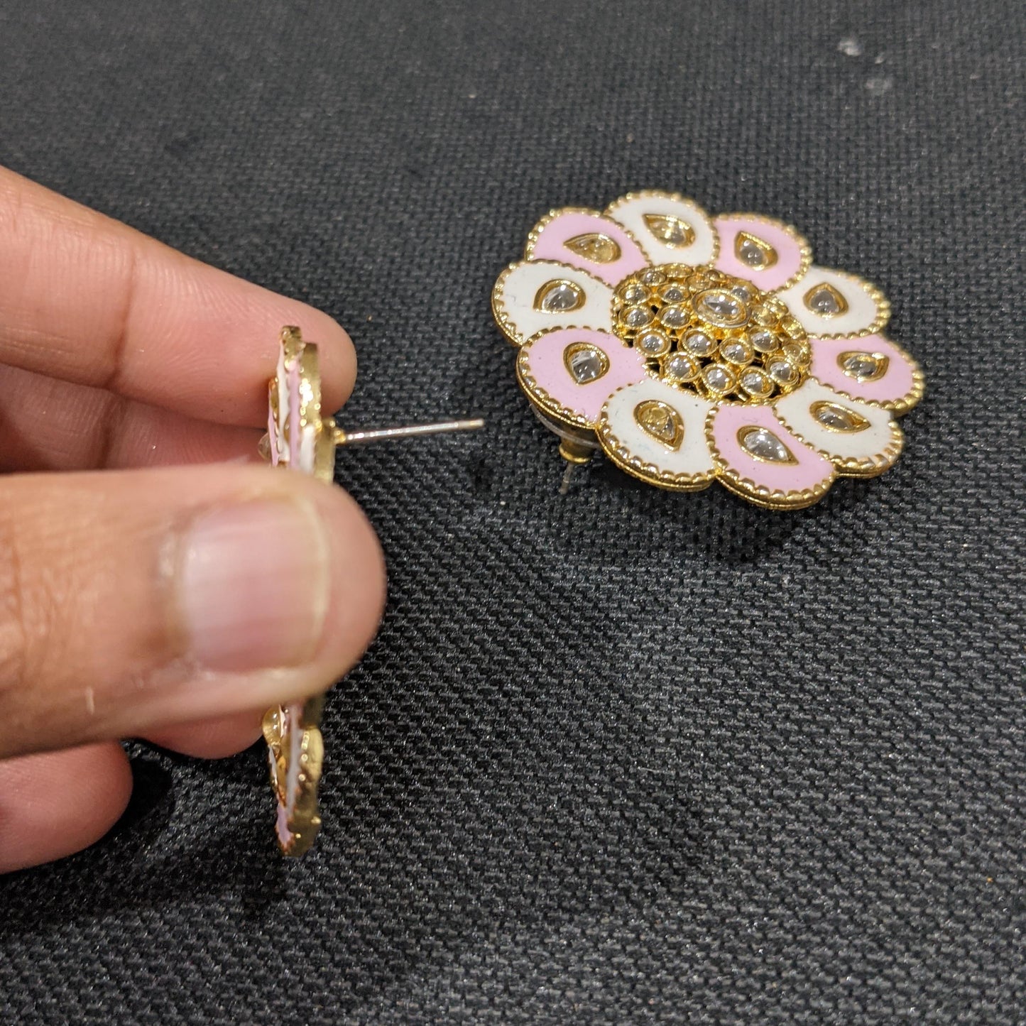 Enamel work Yellow gold plated Large Stud Earrings