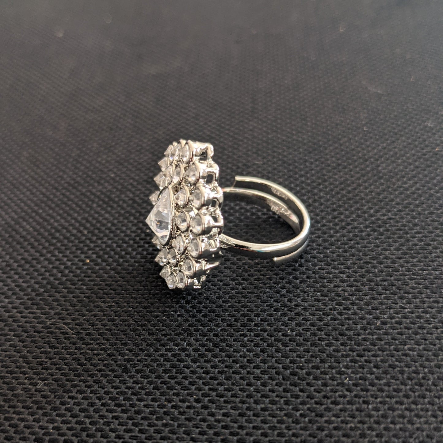 Shiny polki stone Silver Rhodium polished Teardrop adjustable Finger rings