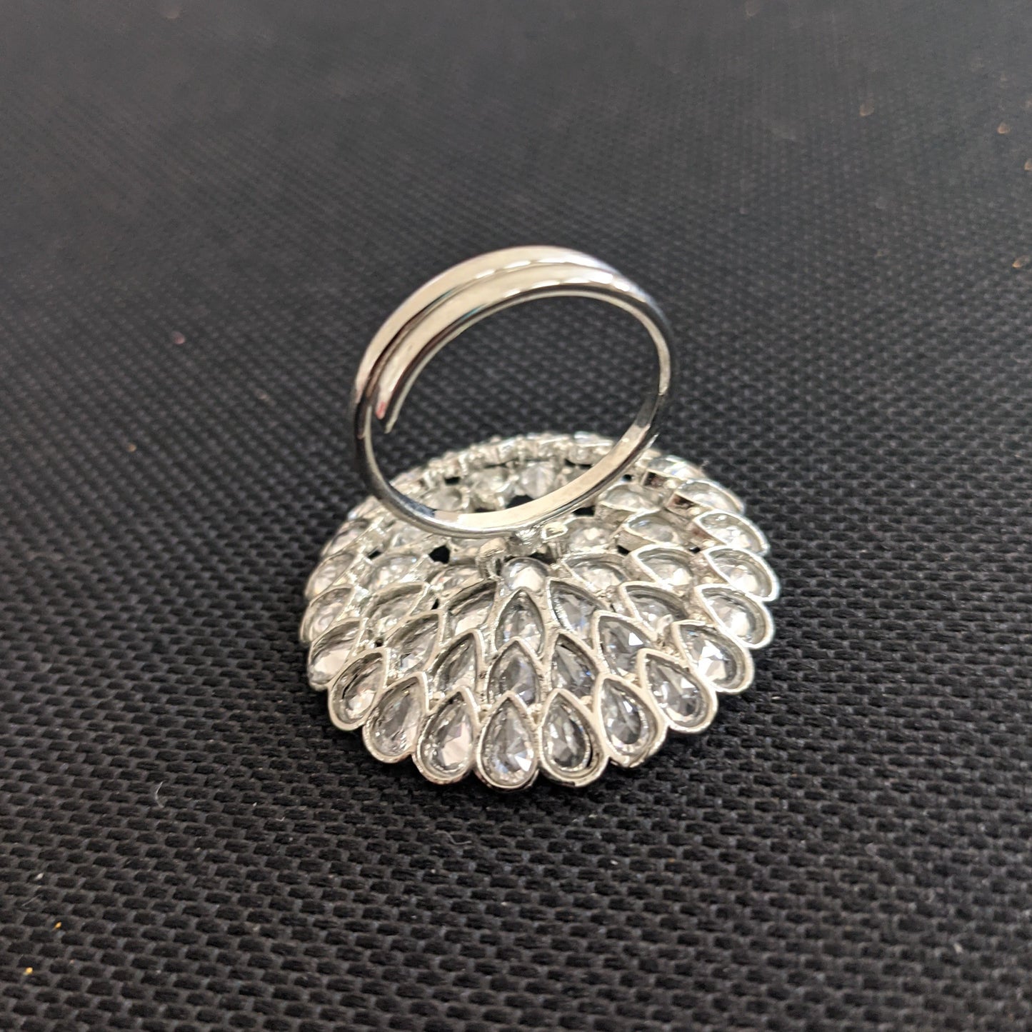 Silver Rhodium plated Polki stone Large adjustable Finger rings