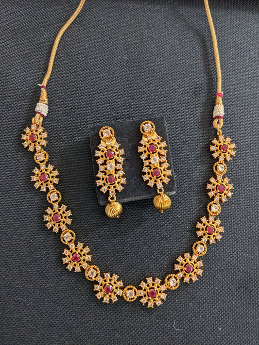 Flower design Polki stone Choker Necklace and Earrings set