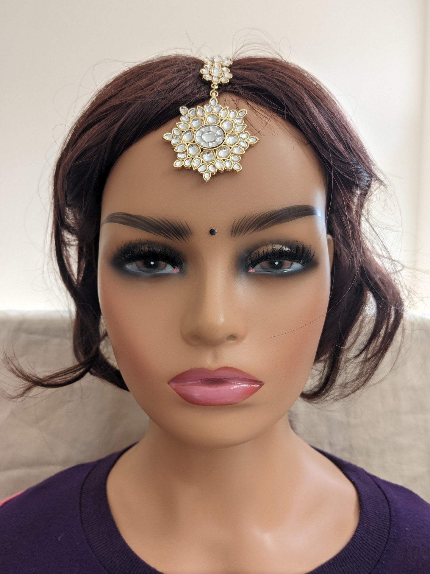 Kundan glass stone pasted Flower Maang Tikka