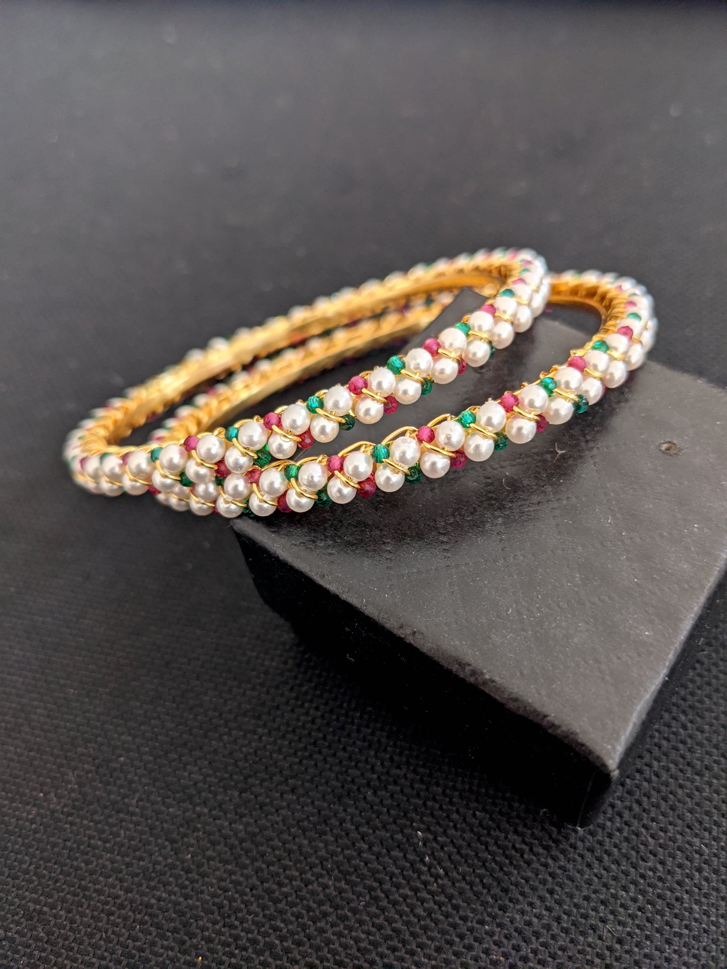Pearl bead Gold plated Pair Bangles