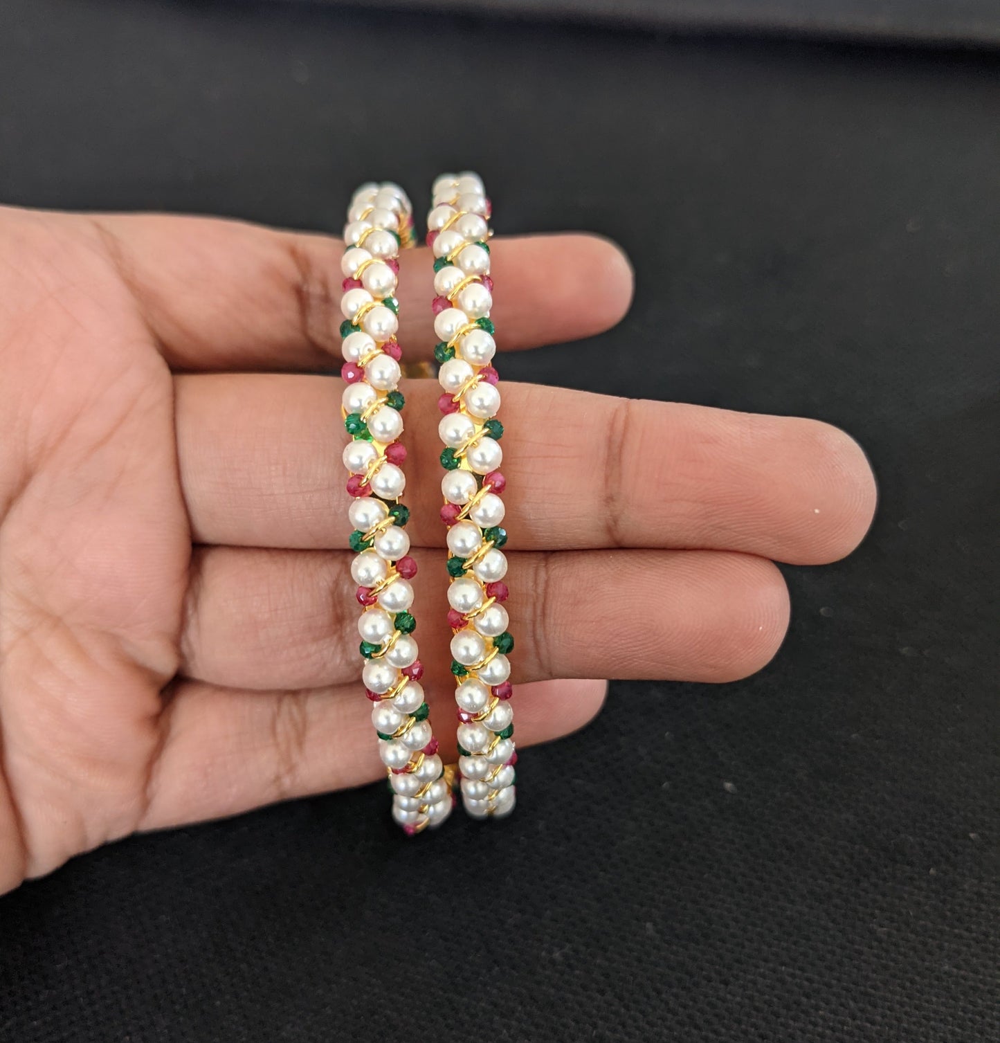 Pearl bead Gold plated Pair Bangles
