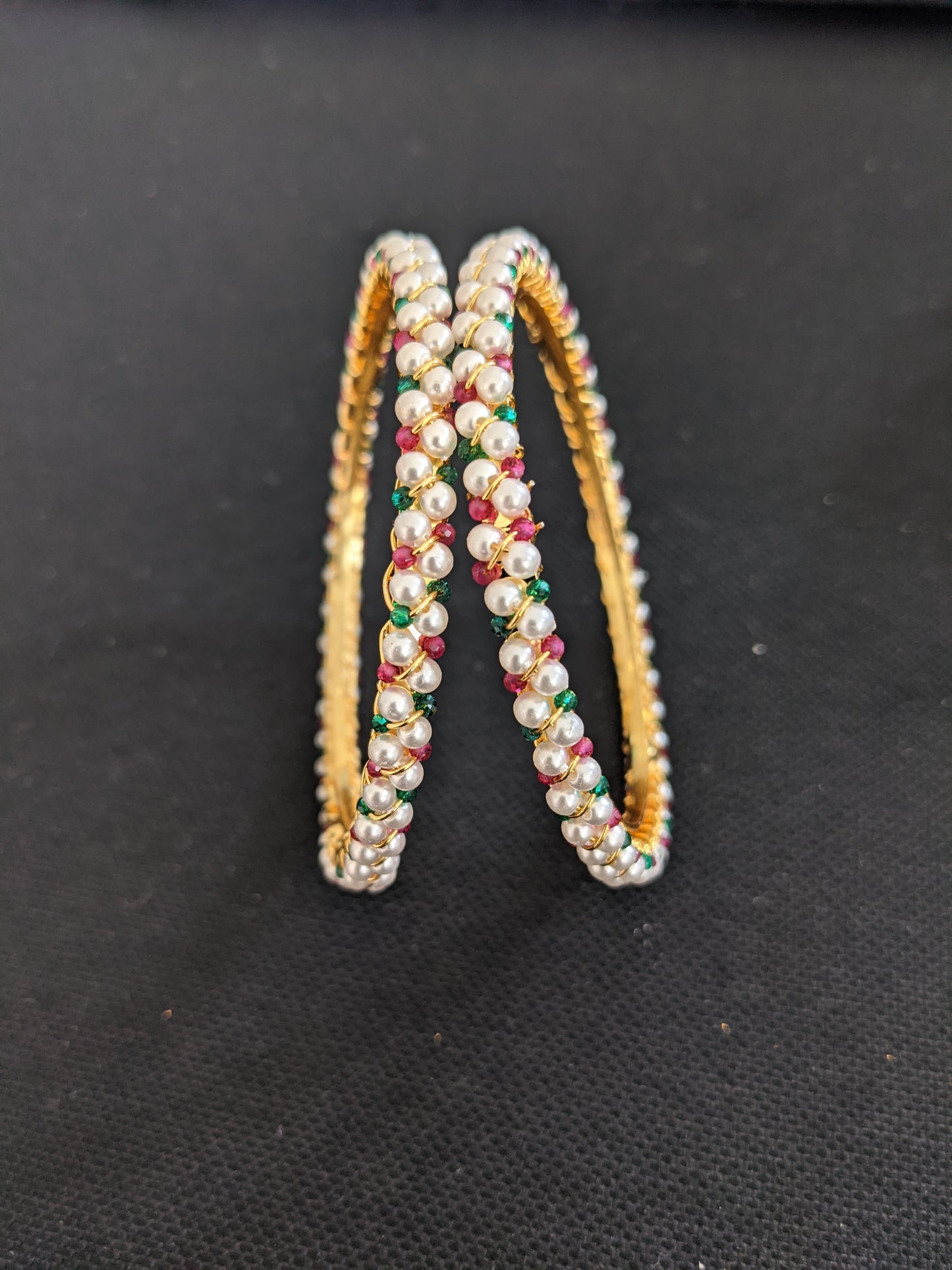 Pearl bead Gold plated Pair Bangles