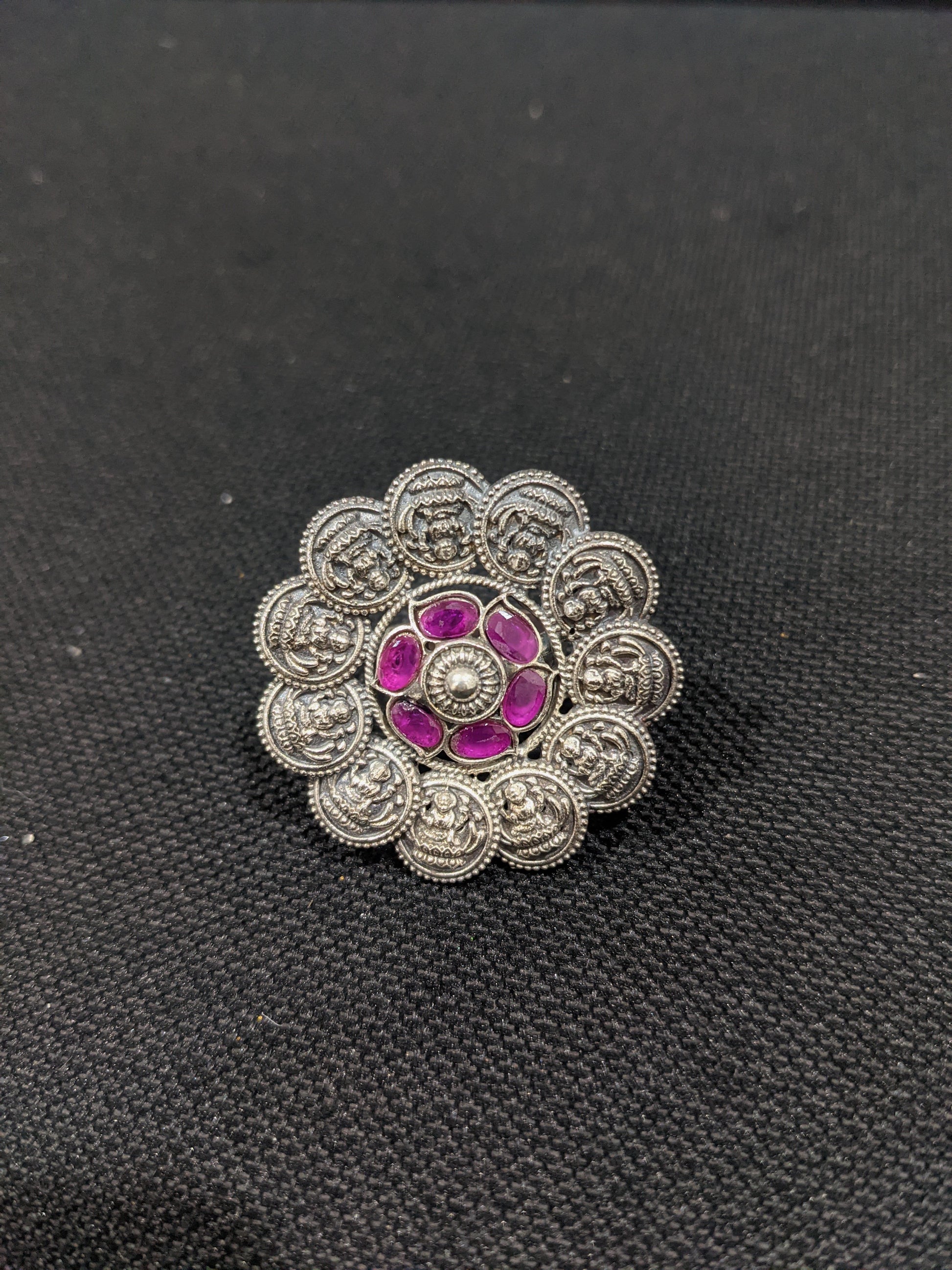 German silver Goddess Lakshmi Adjustable Finger rings - Simpliful