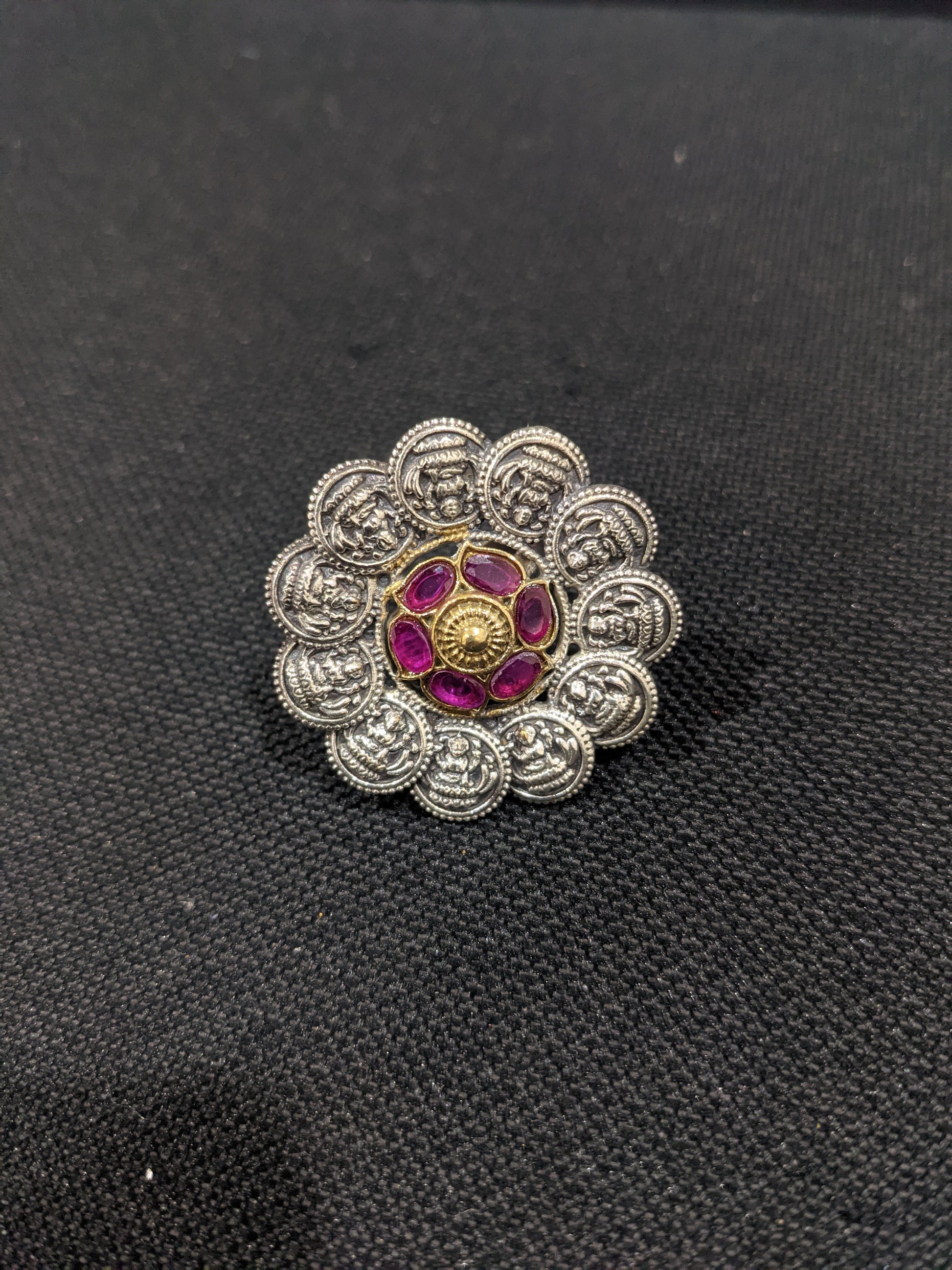 Dual tone German Silver Goddess Lakshmi Adjustable Finger rings - Simpliful