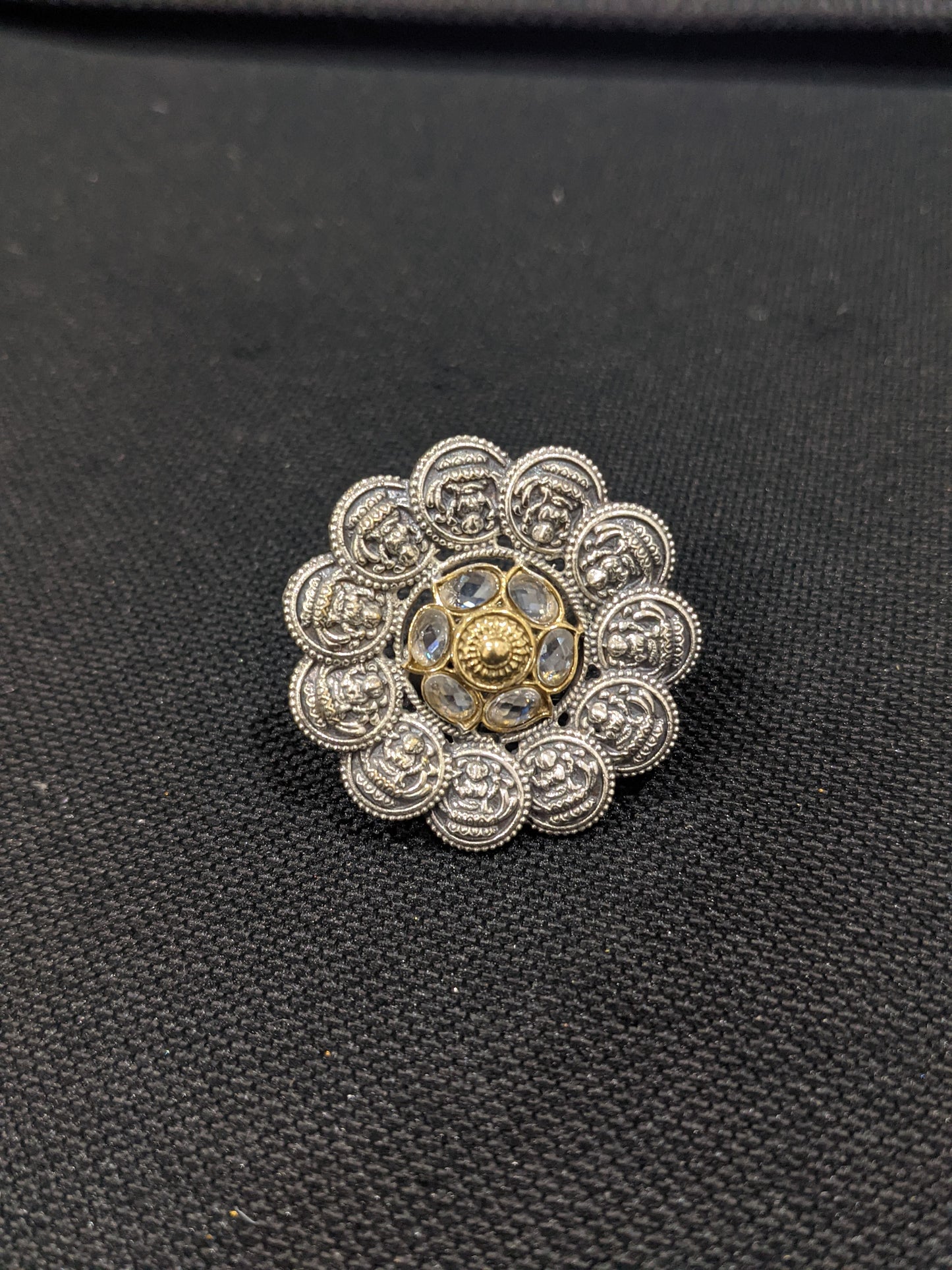 Dual tone German Silver Goddess Lakshmi Adjustable Finger rings - Simpliful