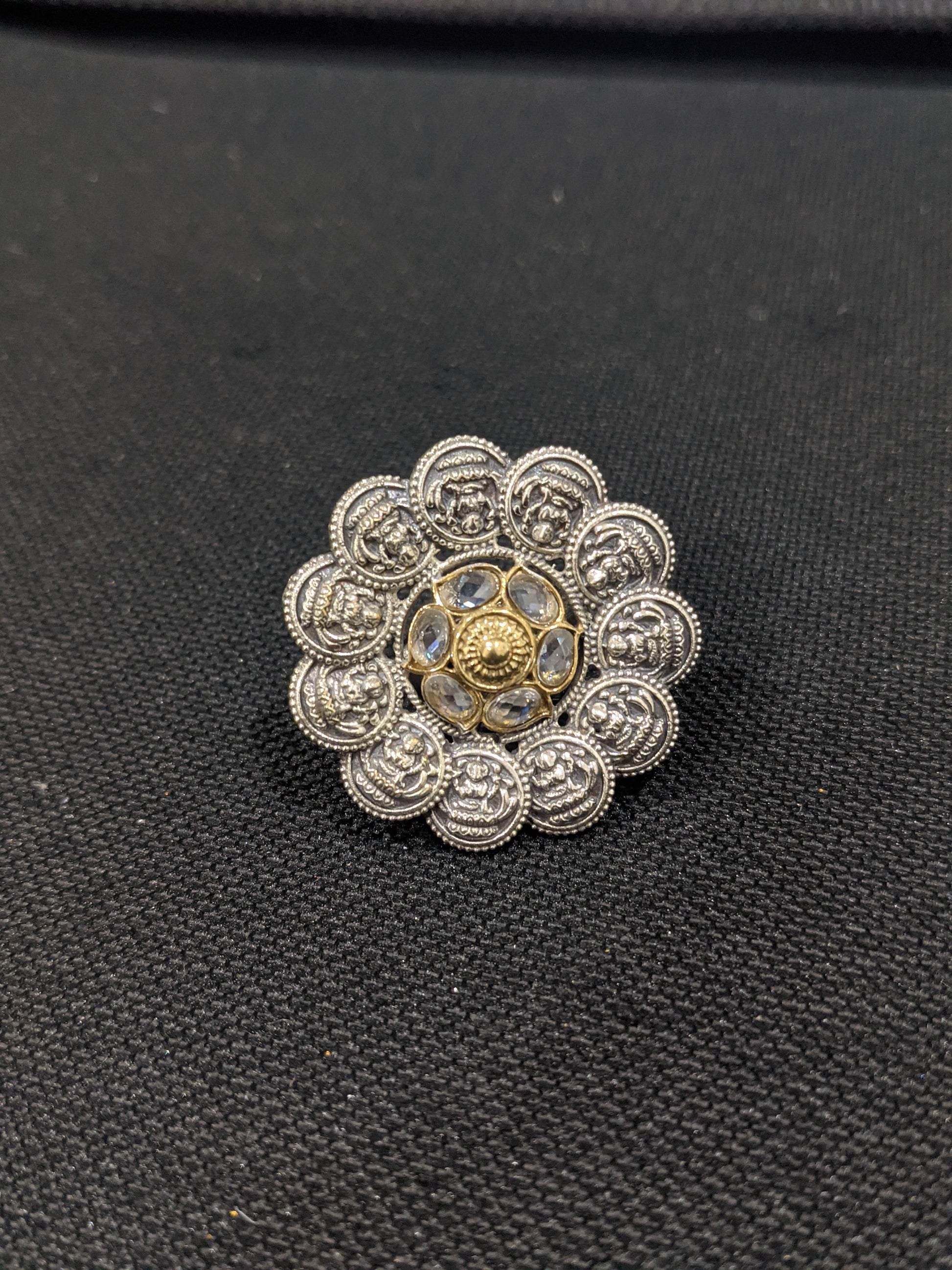 Dual tone German Silver Goddess Lakshmi Adjustable Finger rings - Simpliful