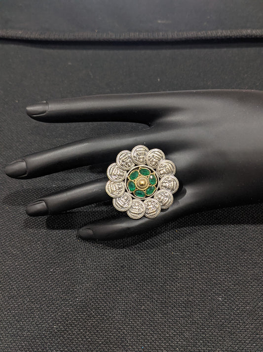Dual tone German Silver Goddess Lakshmi Adjustable Finger rings - Simpliful