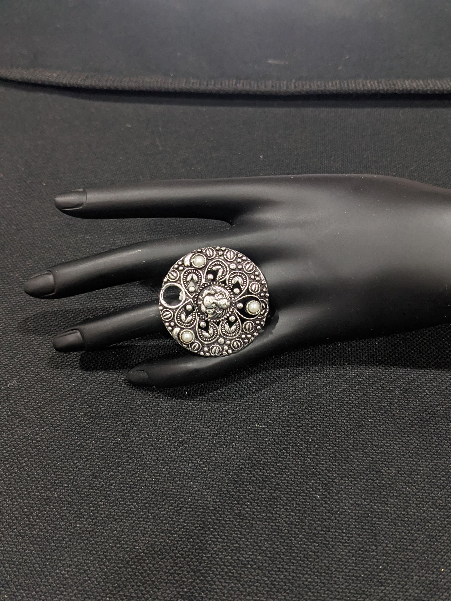 Oxidized Lord Ganesha round Adjustable Finger ring - Simpliful