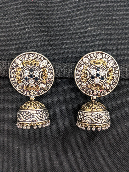 Dual tone Large Stud Medium Jhumka earrings