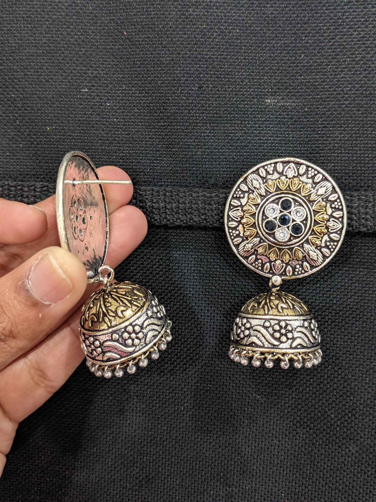 Dual tone Large Stud Medium Jhumka earrings - Simpliful