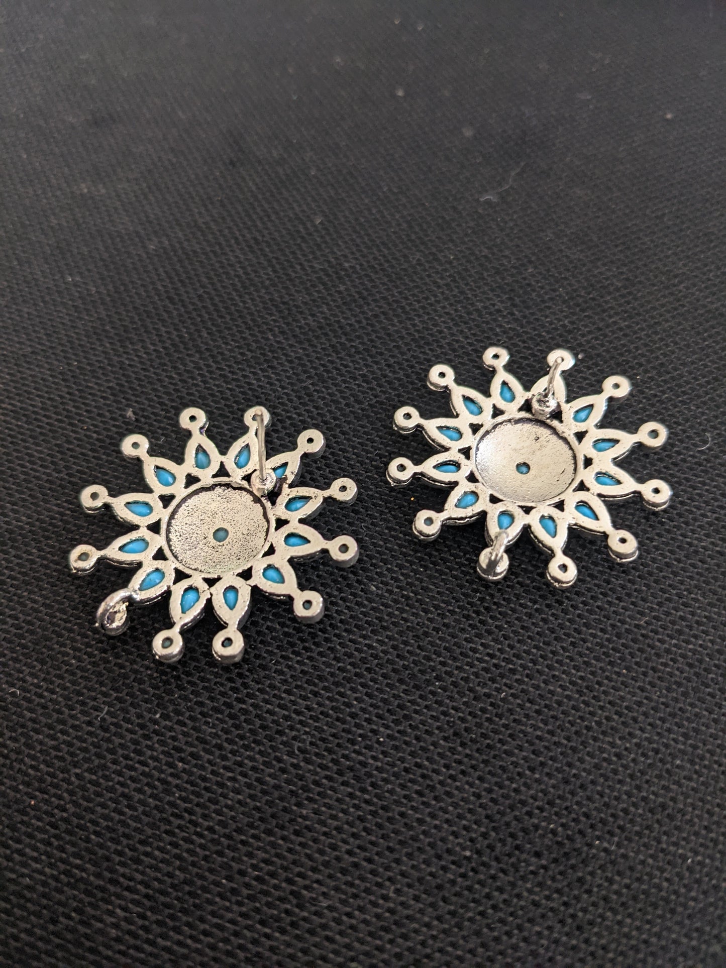 SALE - Oxidized Silver Polki / CZ stone Stud Earrings