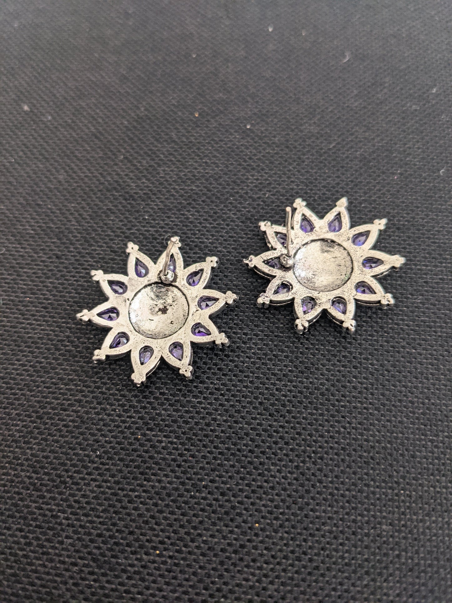 SALE - Oxidized Silver Polki / CZ stone Stud Earrings
