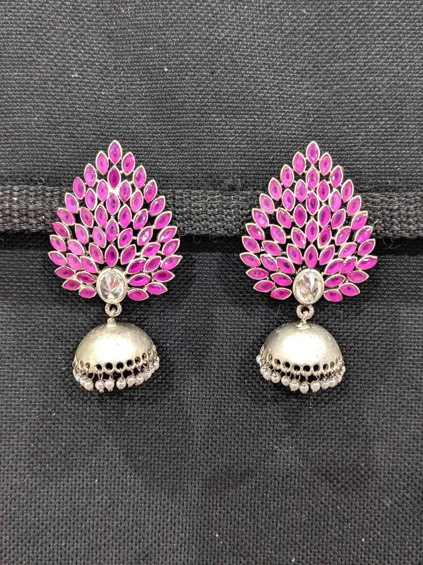 Silver Rhodium plated Designer Jhumka Earrings - Simpliful