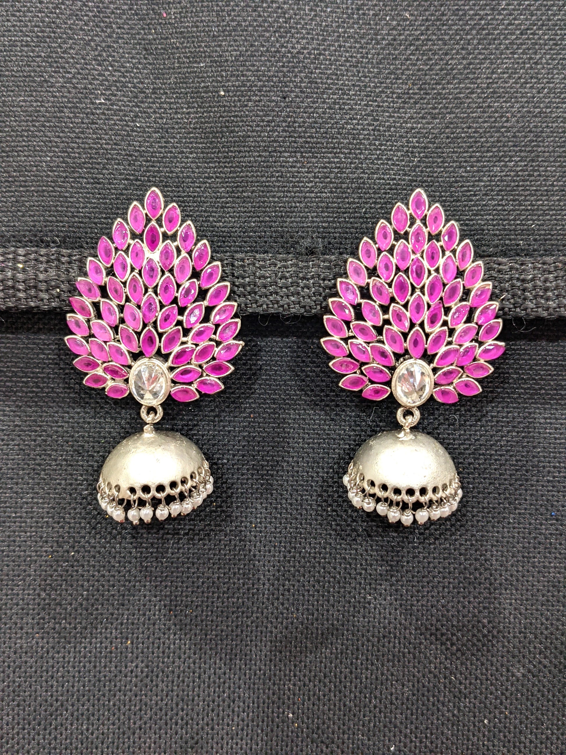Silver Rhodium plated Designer Jhumka Earrings - Simpliful