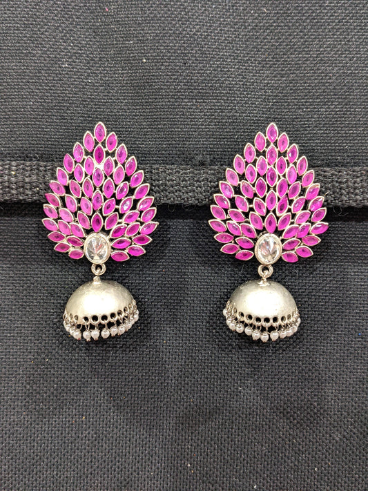 Silver Rhodium plated Designer Jhumka Earrings - Simpliful
