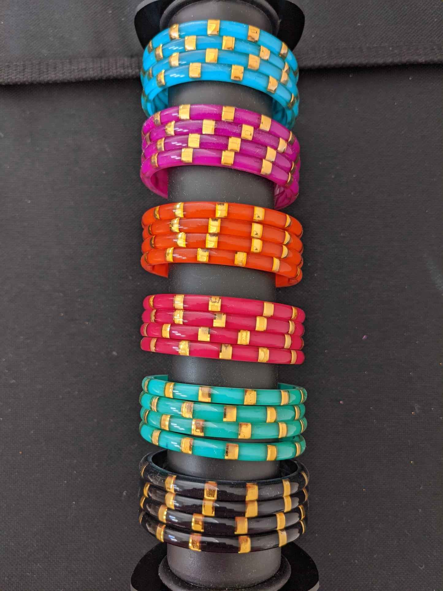 Toddler / Kids Shiny Plastic Bangles with gold line - Set of 4