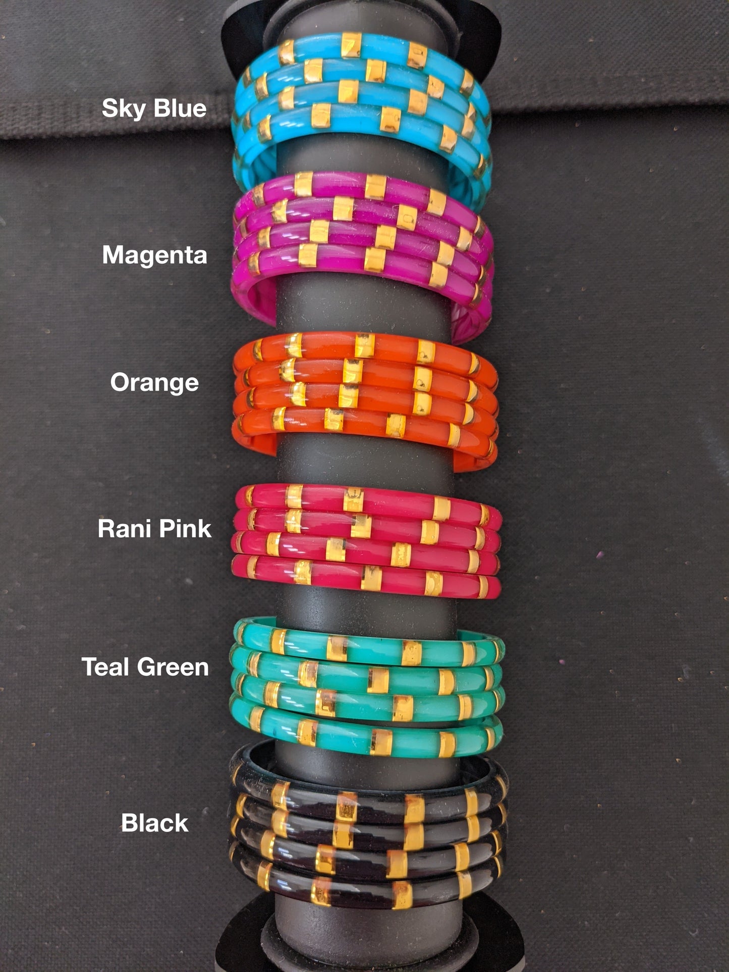 Toddler / Kids Shiny Plastic Bangles with gold line - Set of 4