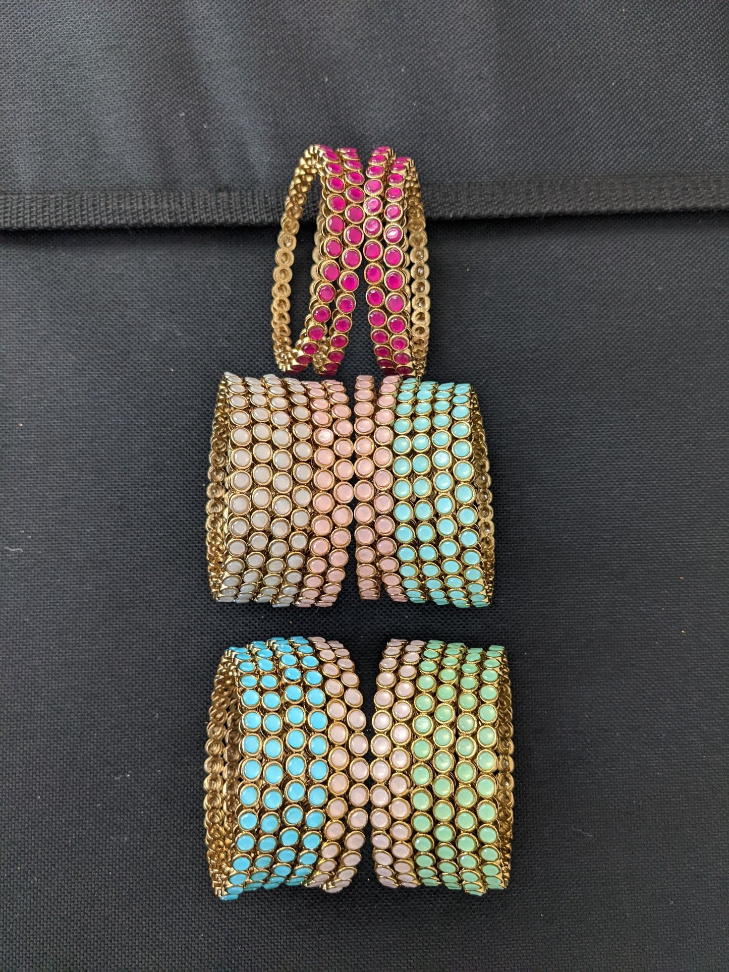 Circle design Mehandi polish Colorful Polki stone Bangles