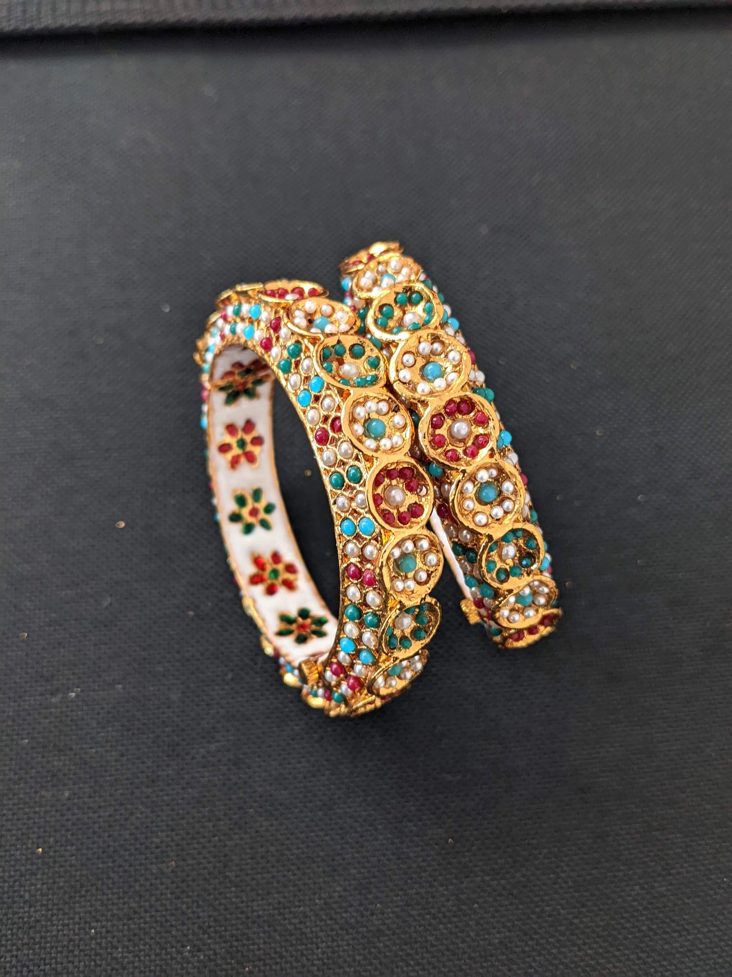 Multi color mini bead pasted traditional kada Bangles