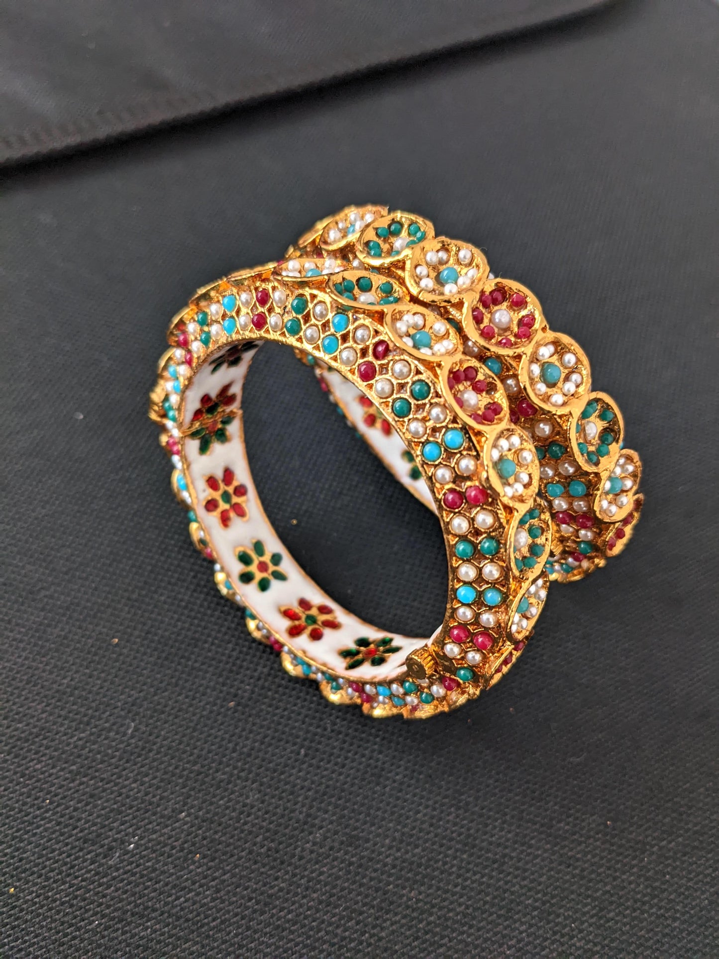 Multi color mini bead pasted traditional kada Bangles