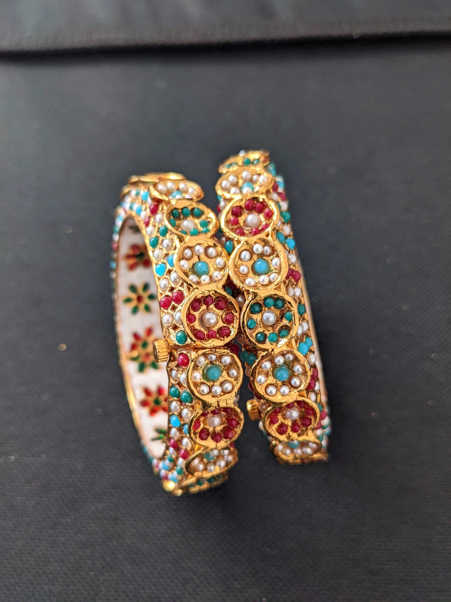 Multi color mini bead pasted traditional kada Bangles