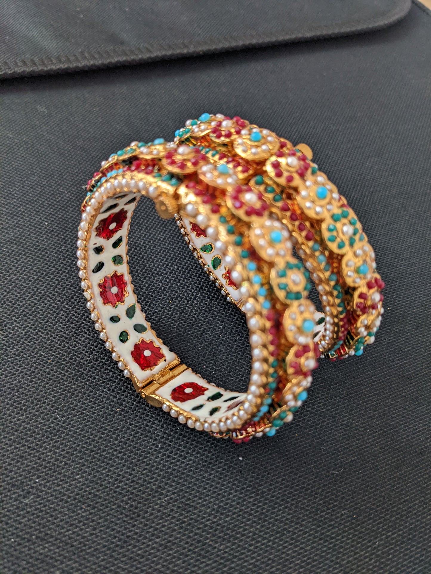 Multi color mini bead pasted traditional kada Bangles