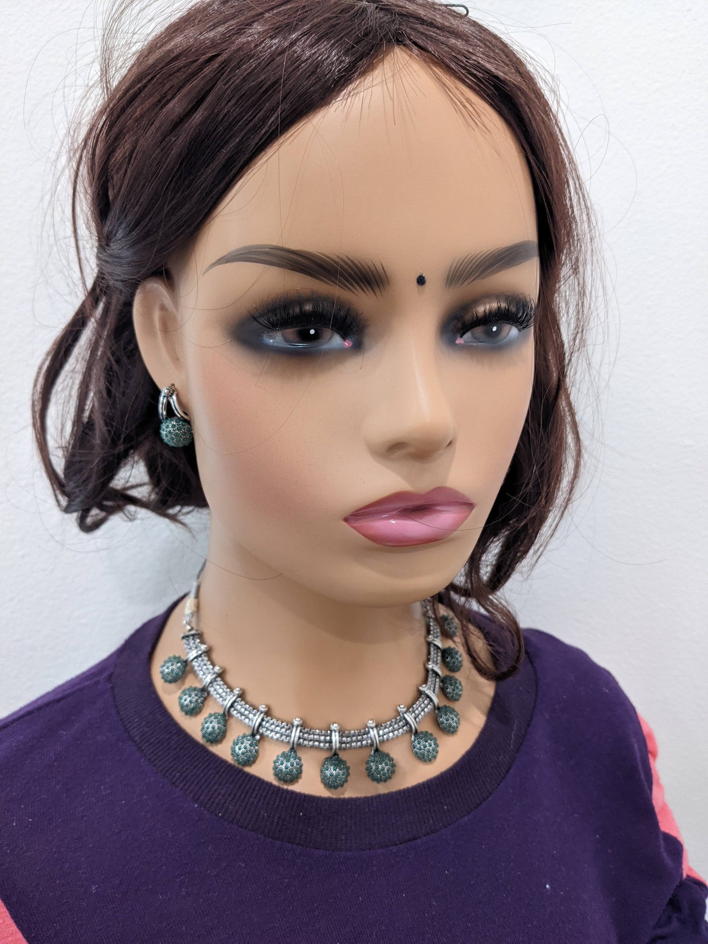 Ball design Antique silver plated Choker Necklace and Stud Earrings set