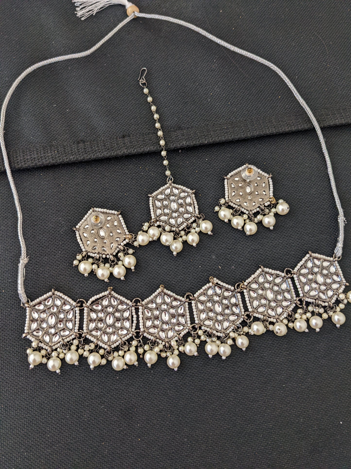 Black Rhodium plated Rhombus charm choker combo set