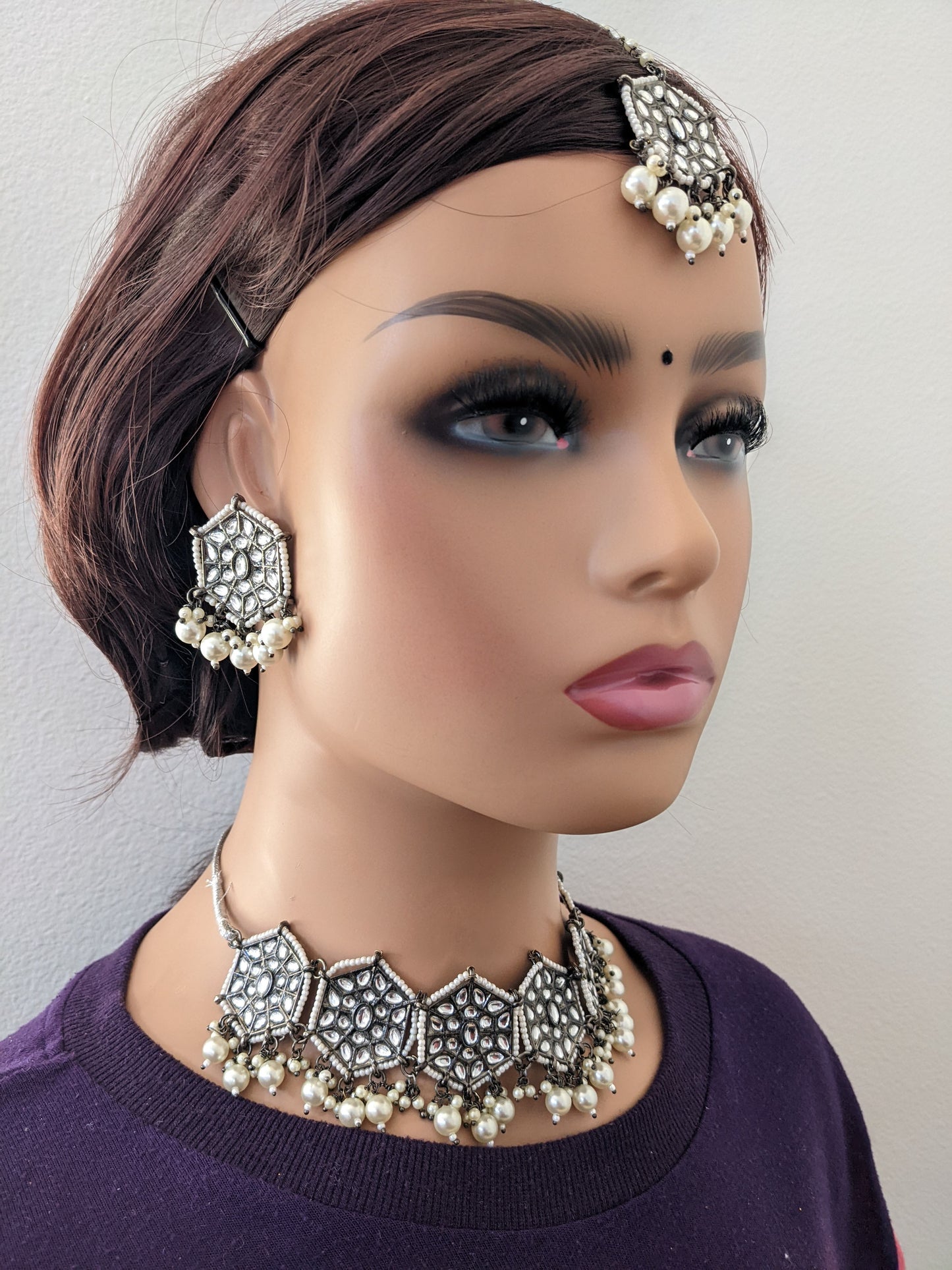 Black Rhodium plated Rhombus charm choker combo set