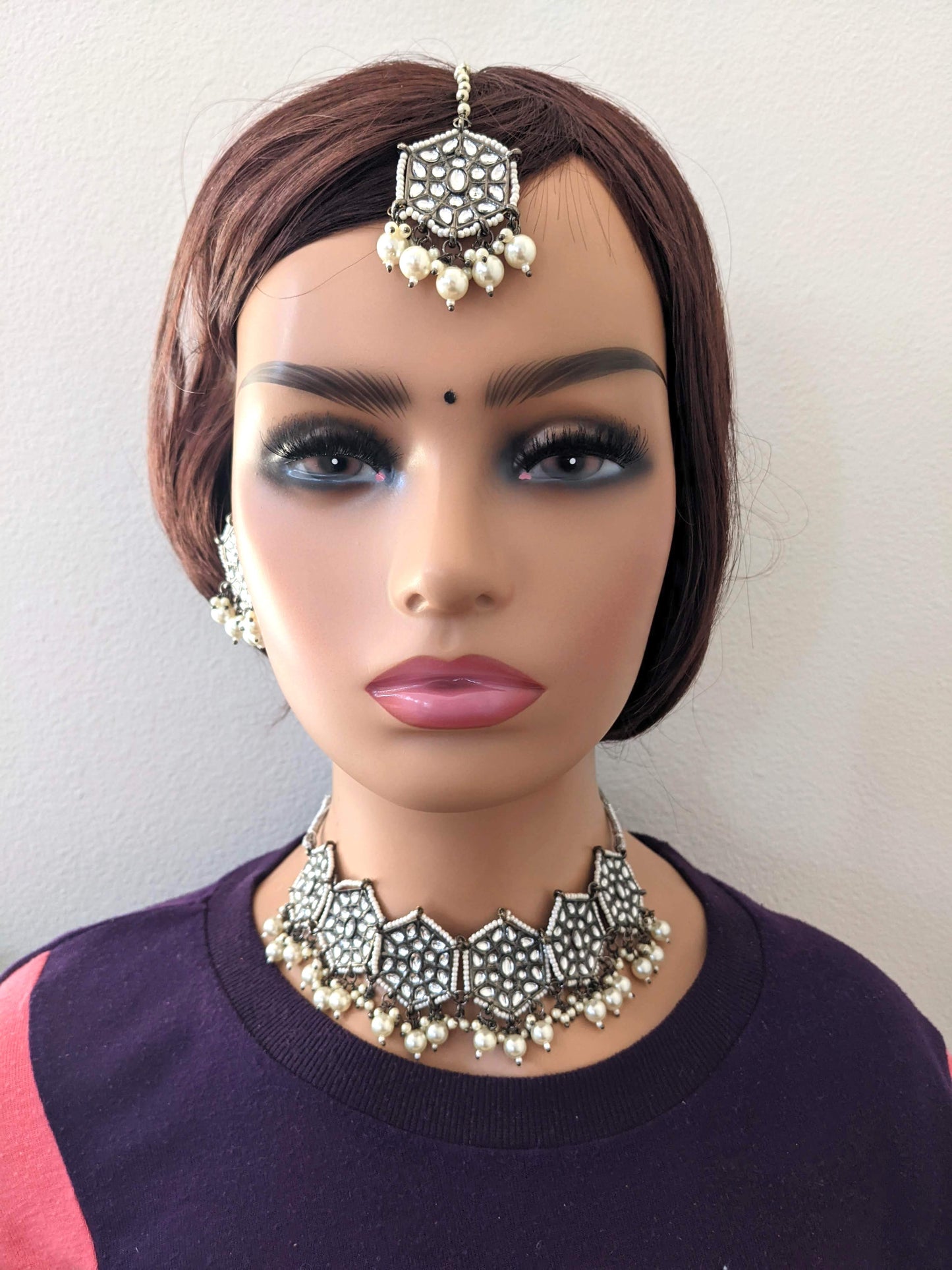 Black Rhodium plated Rhombus charm choker combo set
