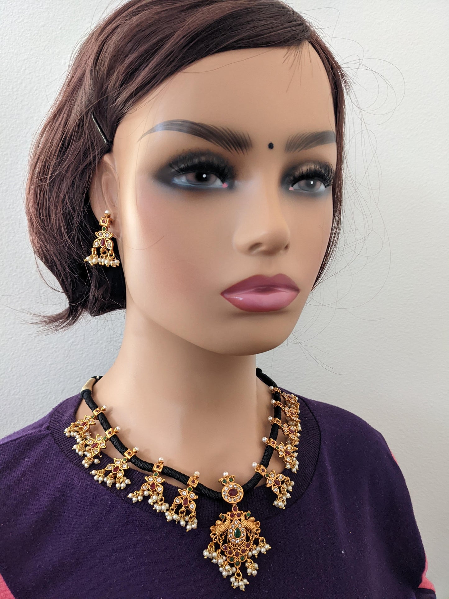 Black dori Peacock Choker Necklace and Earrings set - Design 2
