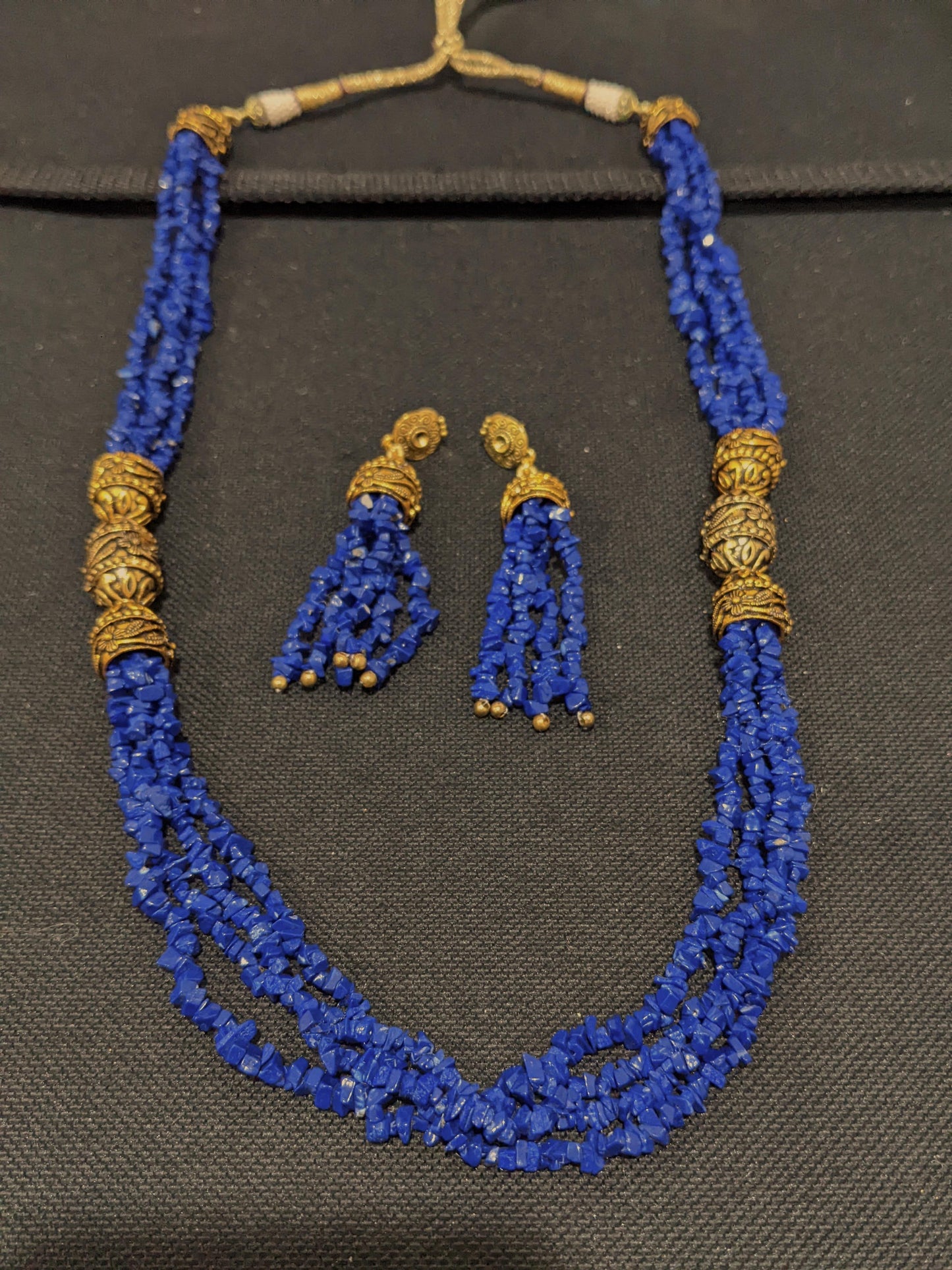 Dark Blue Natural stone Long chain necklace and earrings set