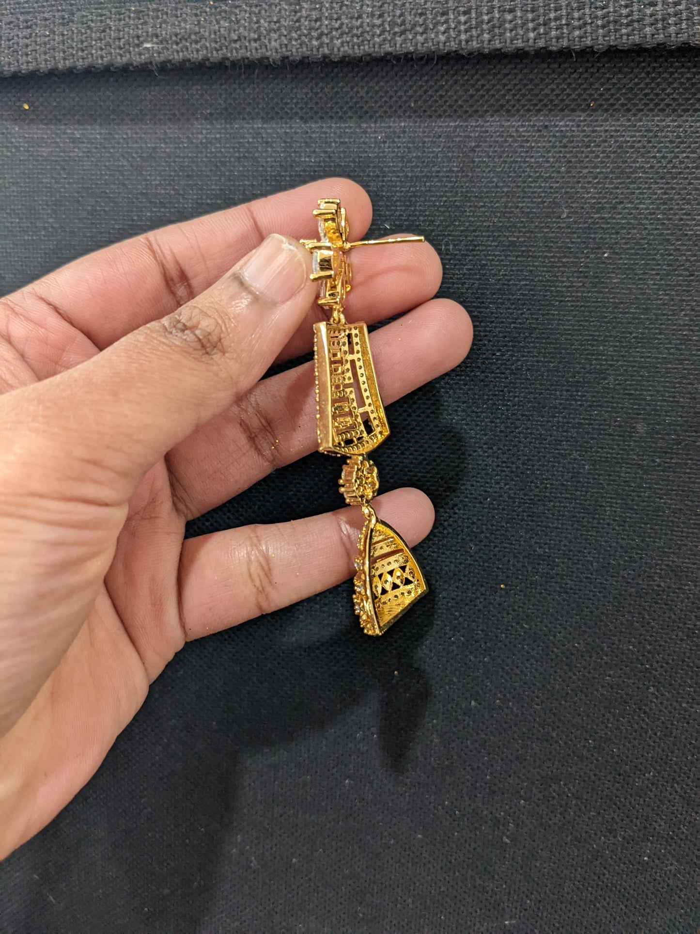 Flower stud with Rhombus half Jhumka CZ earrings - Simpliful