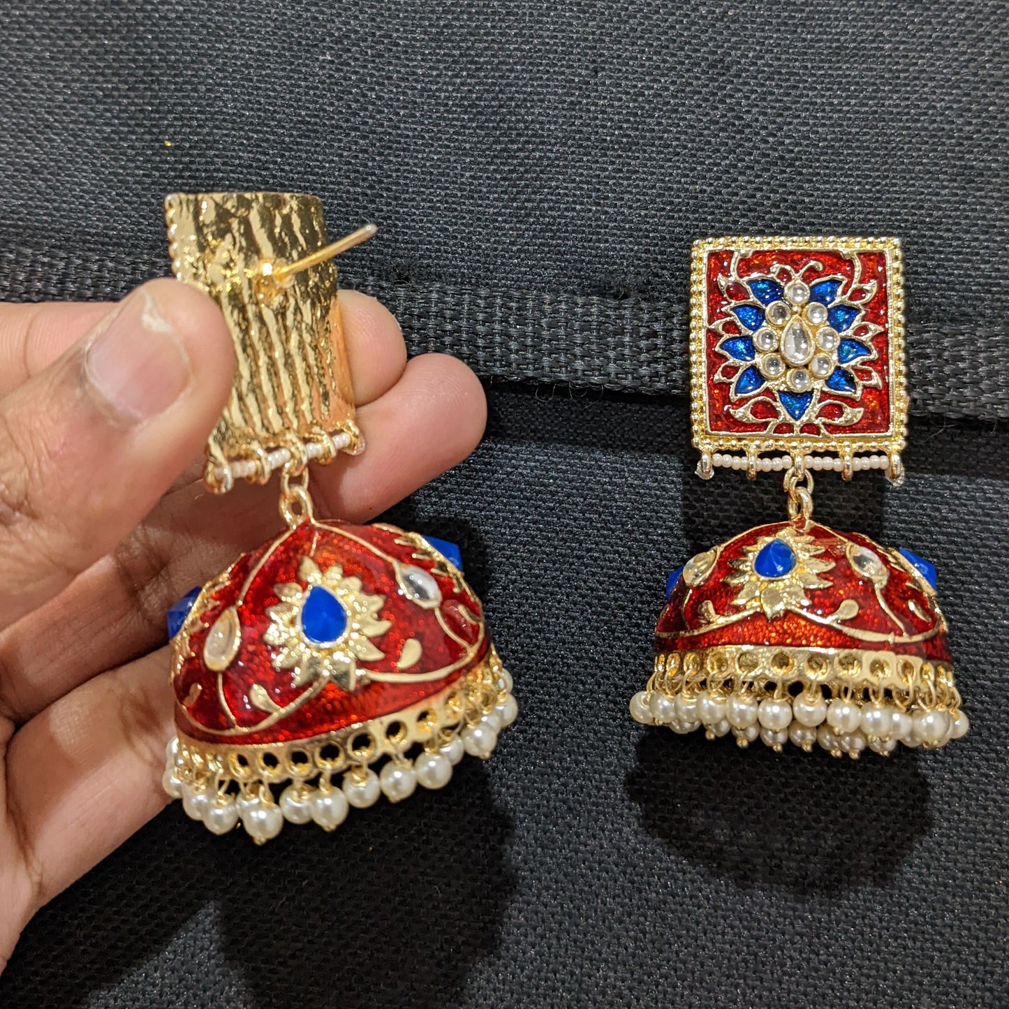Colorful enamel jhumka earrings