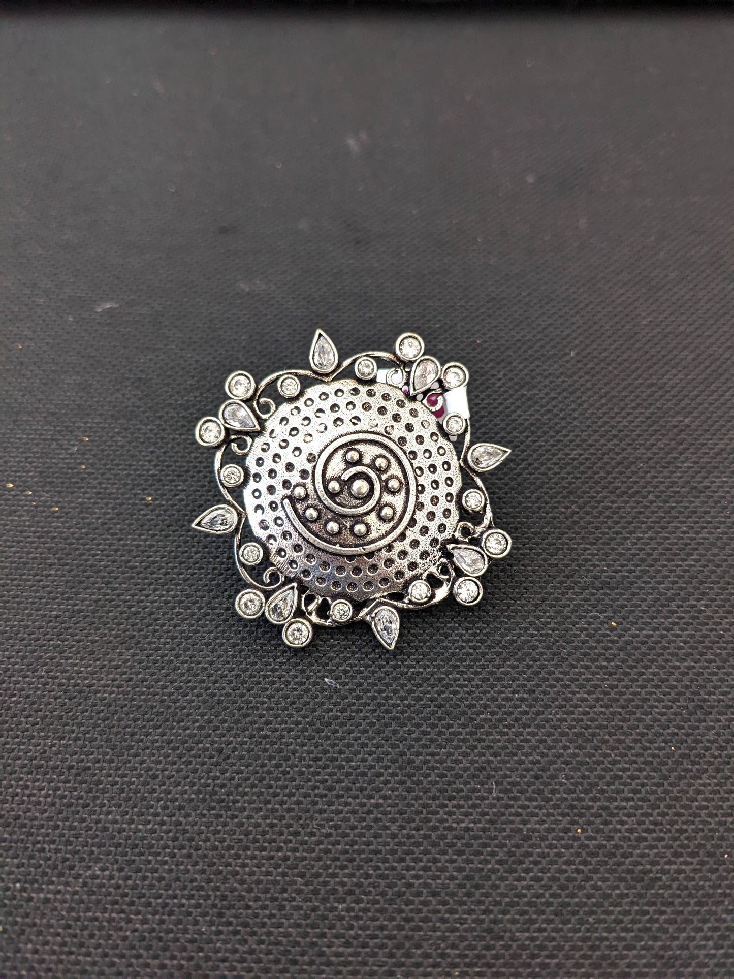 Oxidized silver CZ stone large Adjustable Finger ring - Simpliful