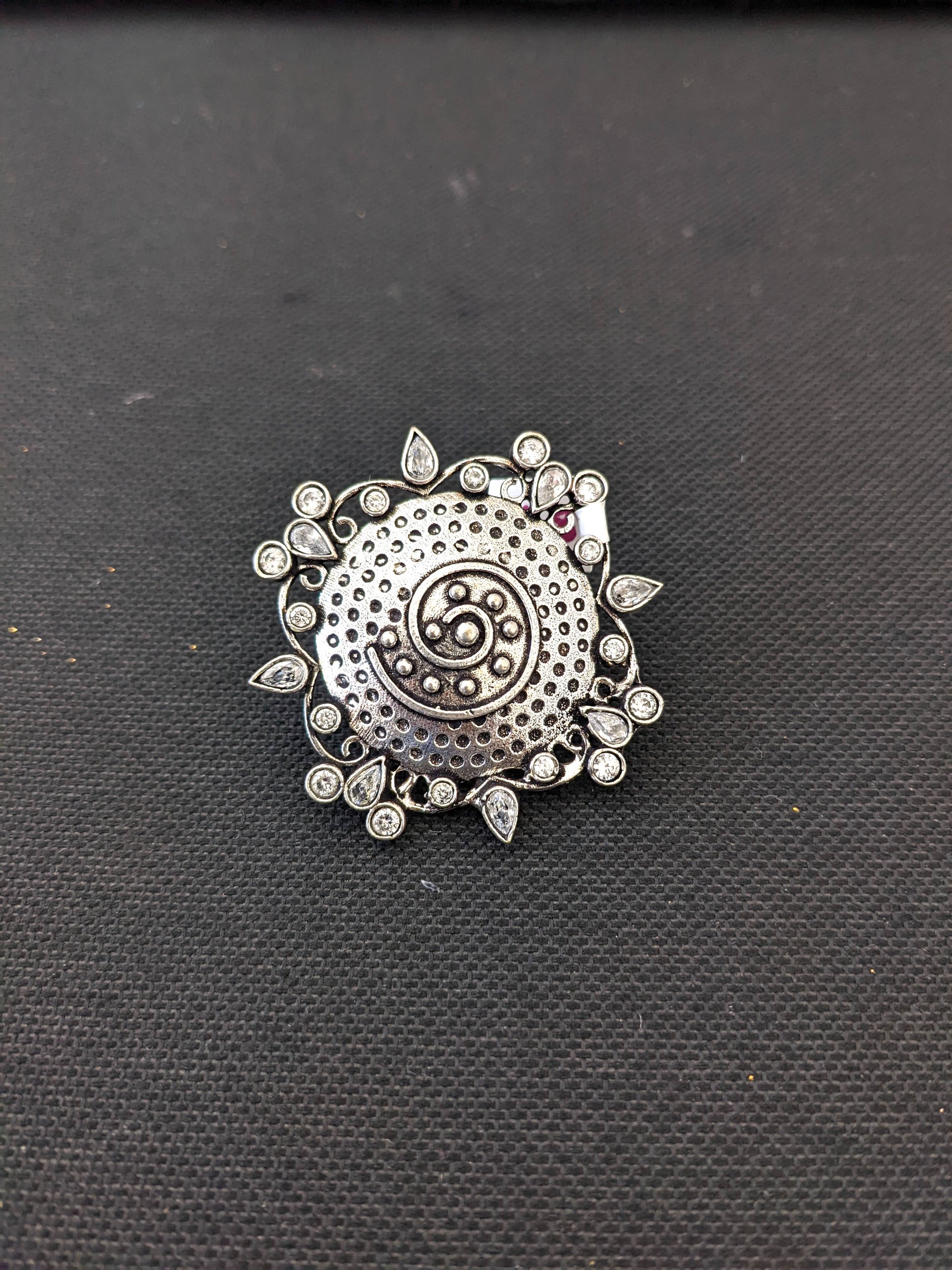 Oxidized silver CZ stone large Adjustable Finger ring - Simpliful