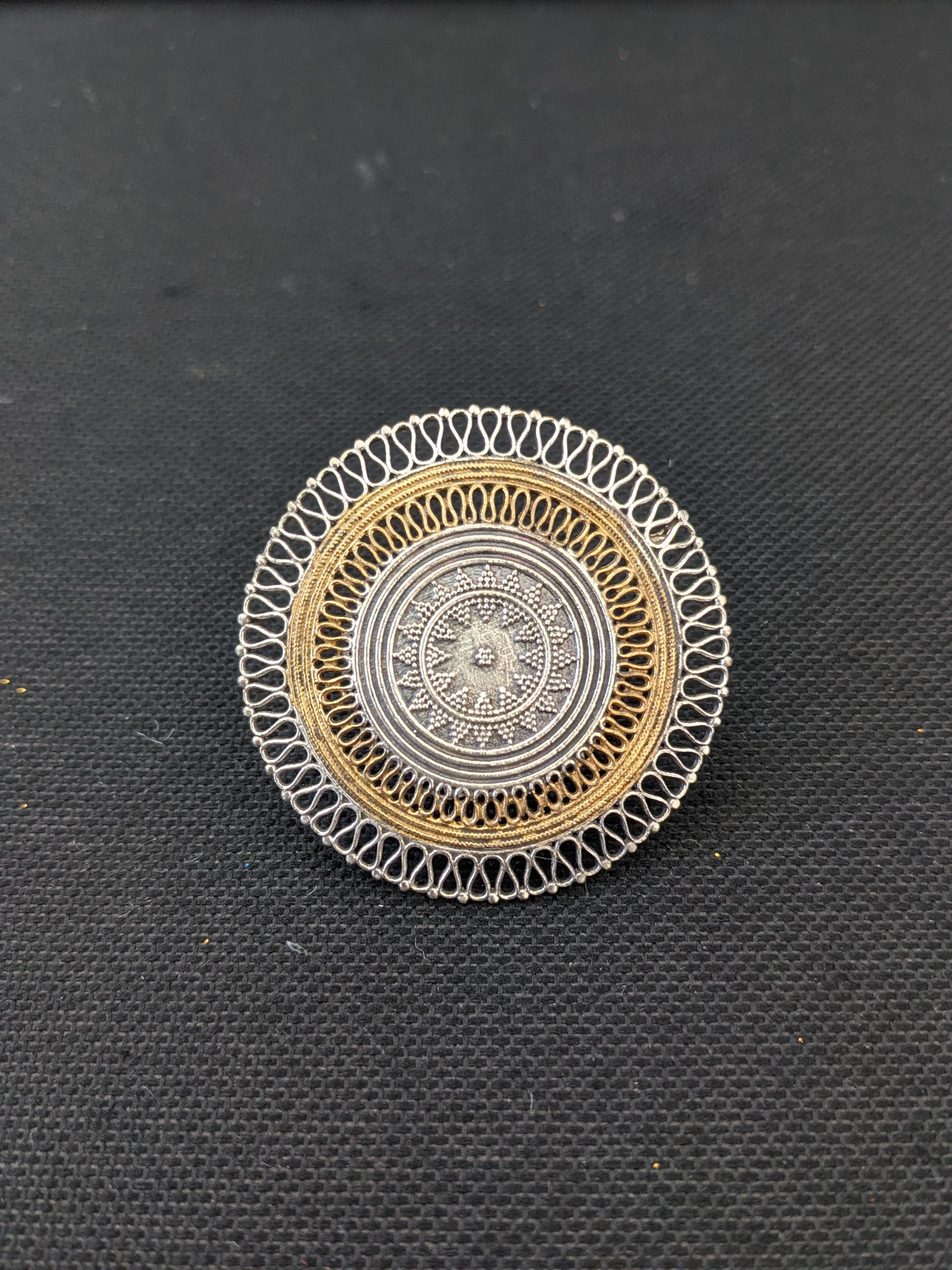 Dual tone XL size filigree design german silver adjustable finger ring - Simpliful