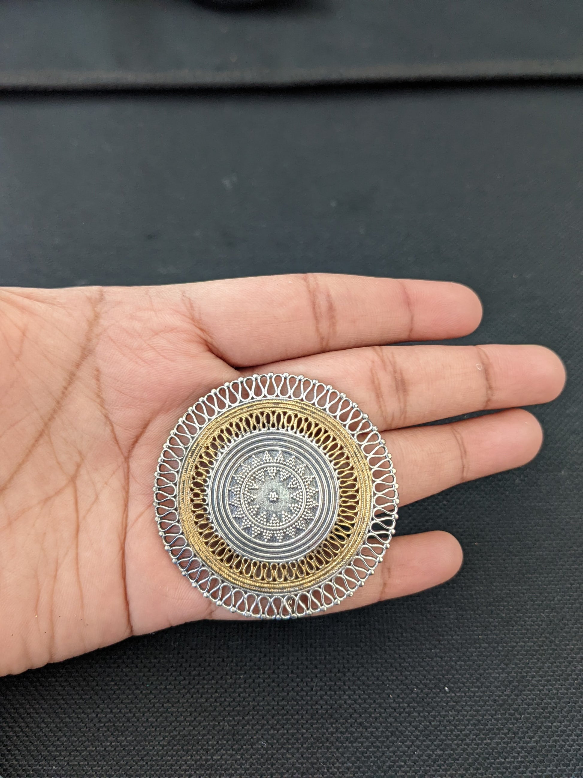 Dual tone XL size filigree design german silver adjustable finger ring - Simpliful
