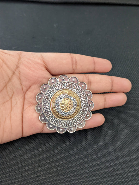 Dual tone XL size flower design german silver adjustable finger ring