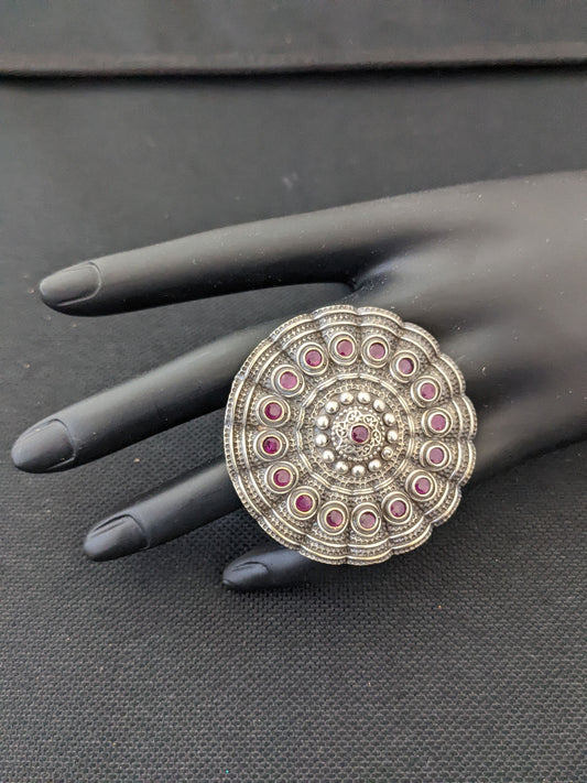 XL Size German silver curved cone design Adjustable Finger ring - Simpliful