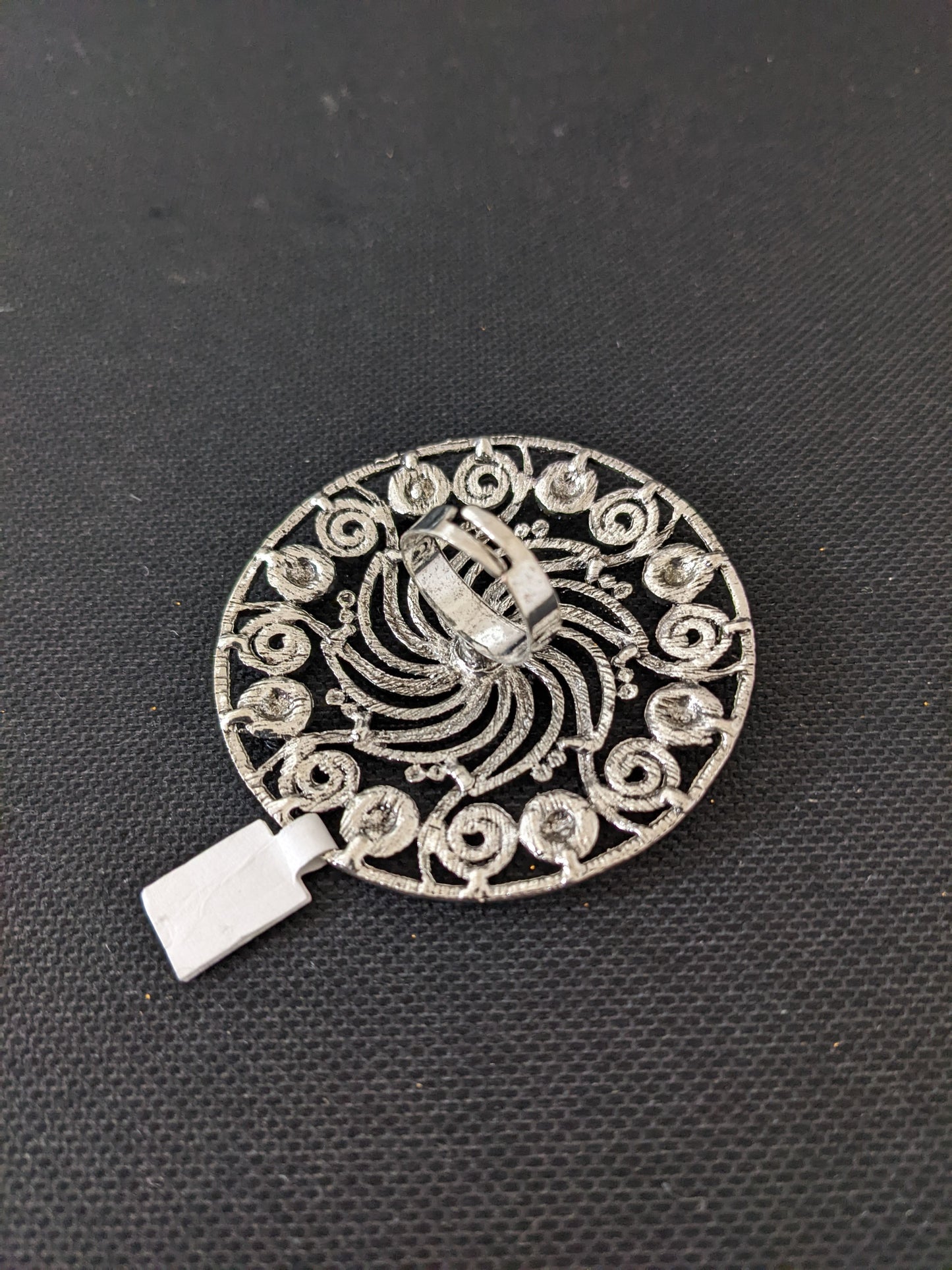 XXL Size Oxidized Swirl Round Adjustable Finger ring