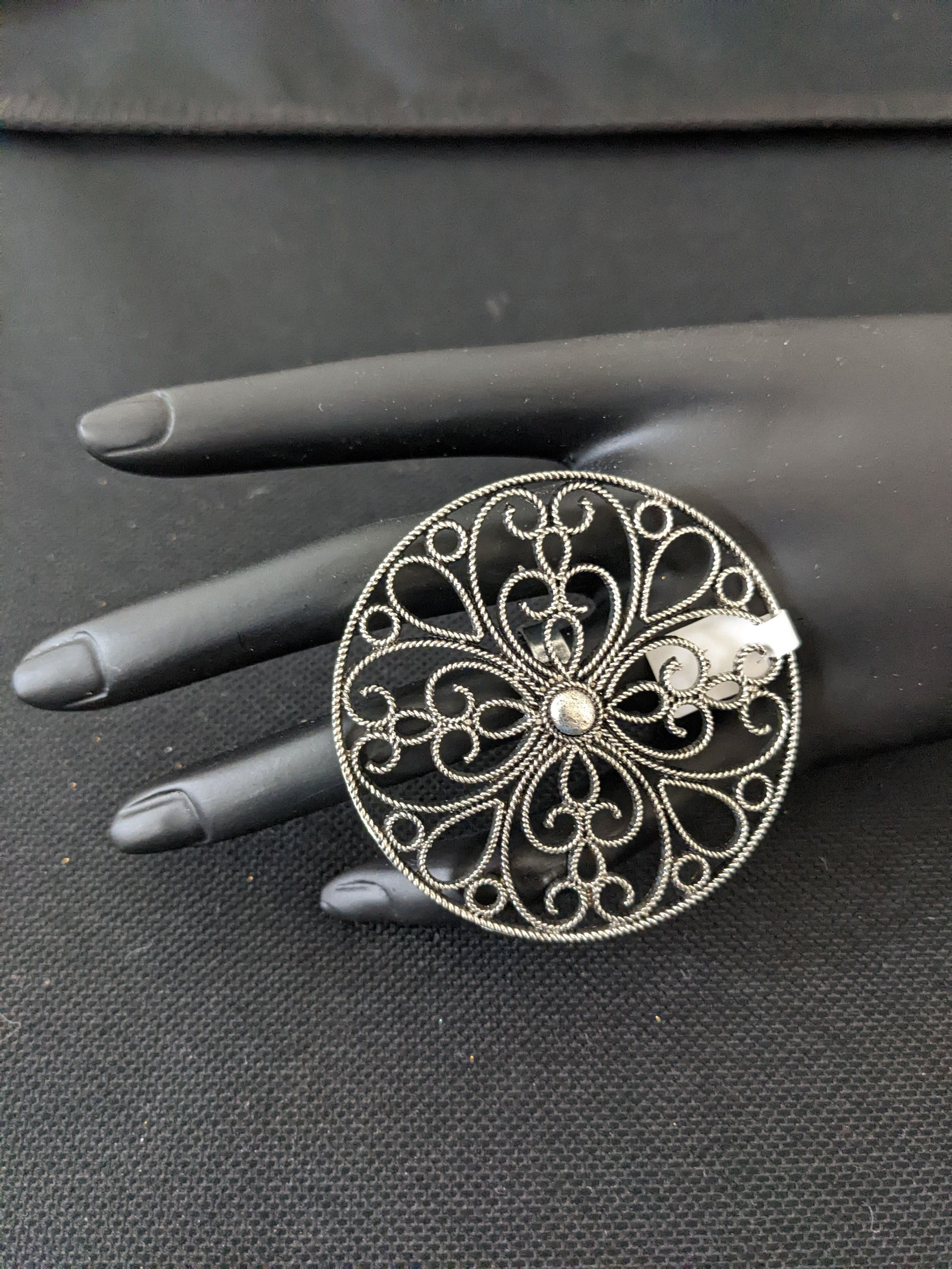 XXL Size Oxidized flower Round Adjustable Finger ring - Simpliful