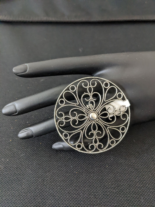 XXL Size Oxidized flower Round Adjustable Finger ring - Simpliful