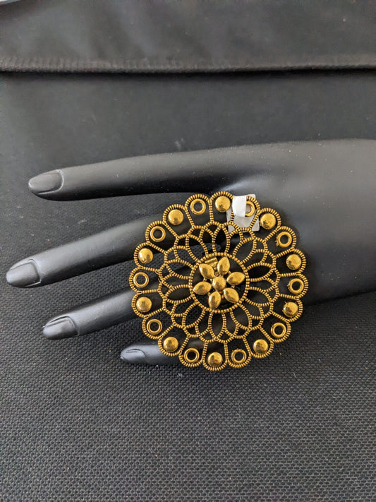 XXL Size Antique gold flower Round Adjustable Finger ring - Simpliful
