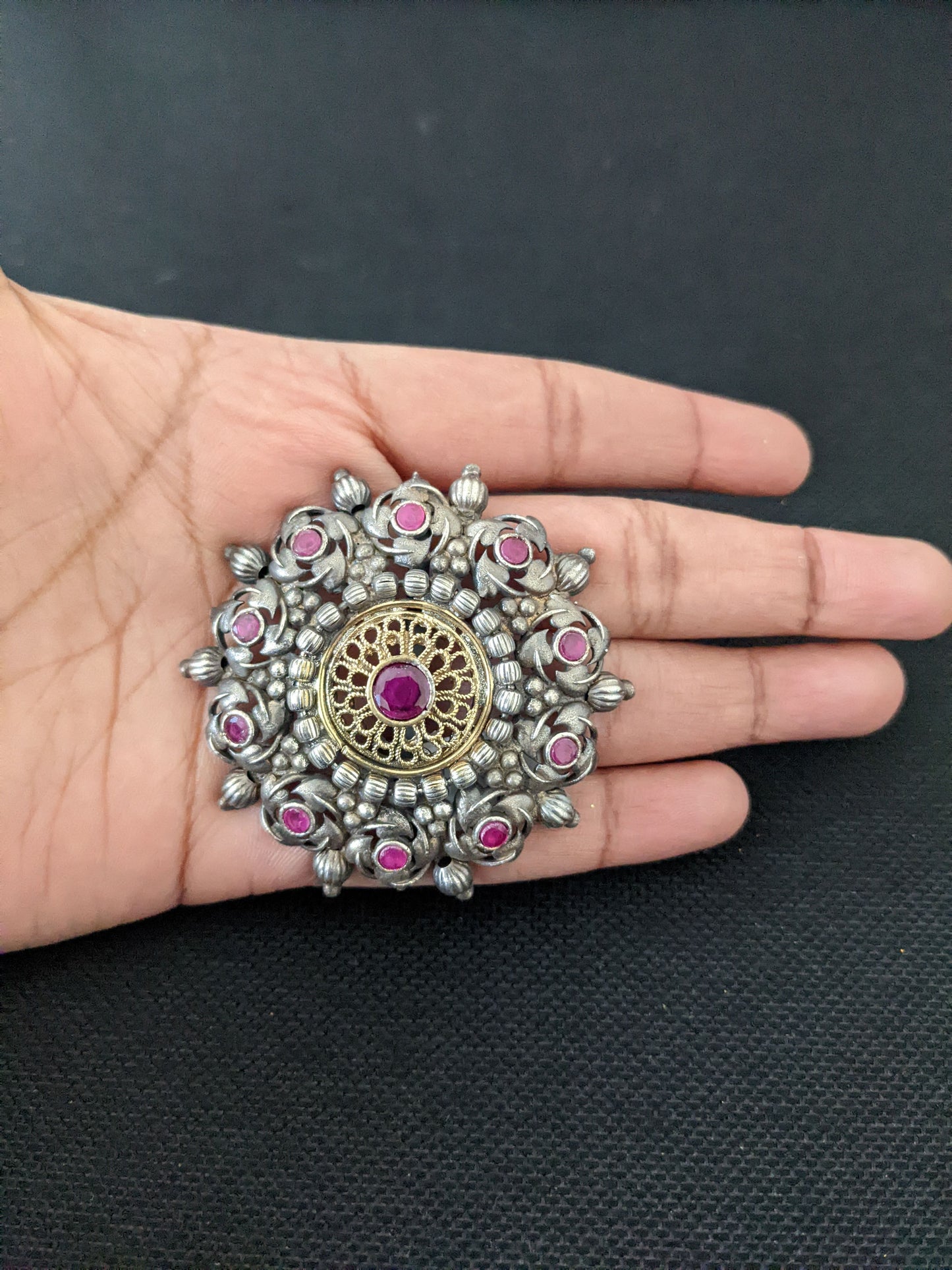 XL Size Dual tone Leaf Round Adjustable Finger ring - Simpliful