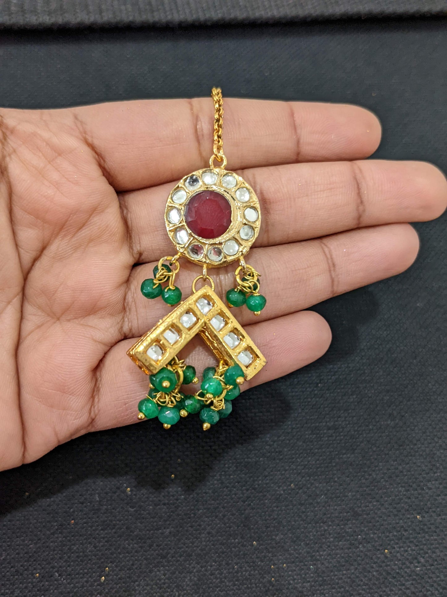 Bead dangle Designer Kundan Maang Tikka