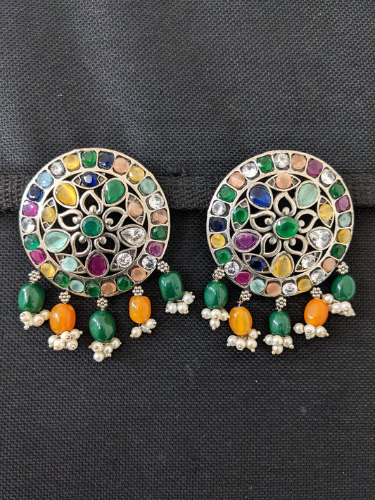 German Silver Multi color XL Stud Earrings