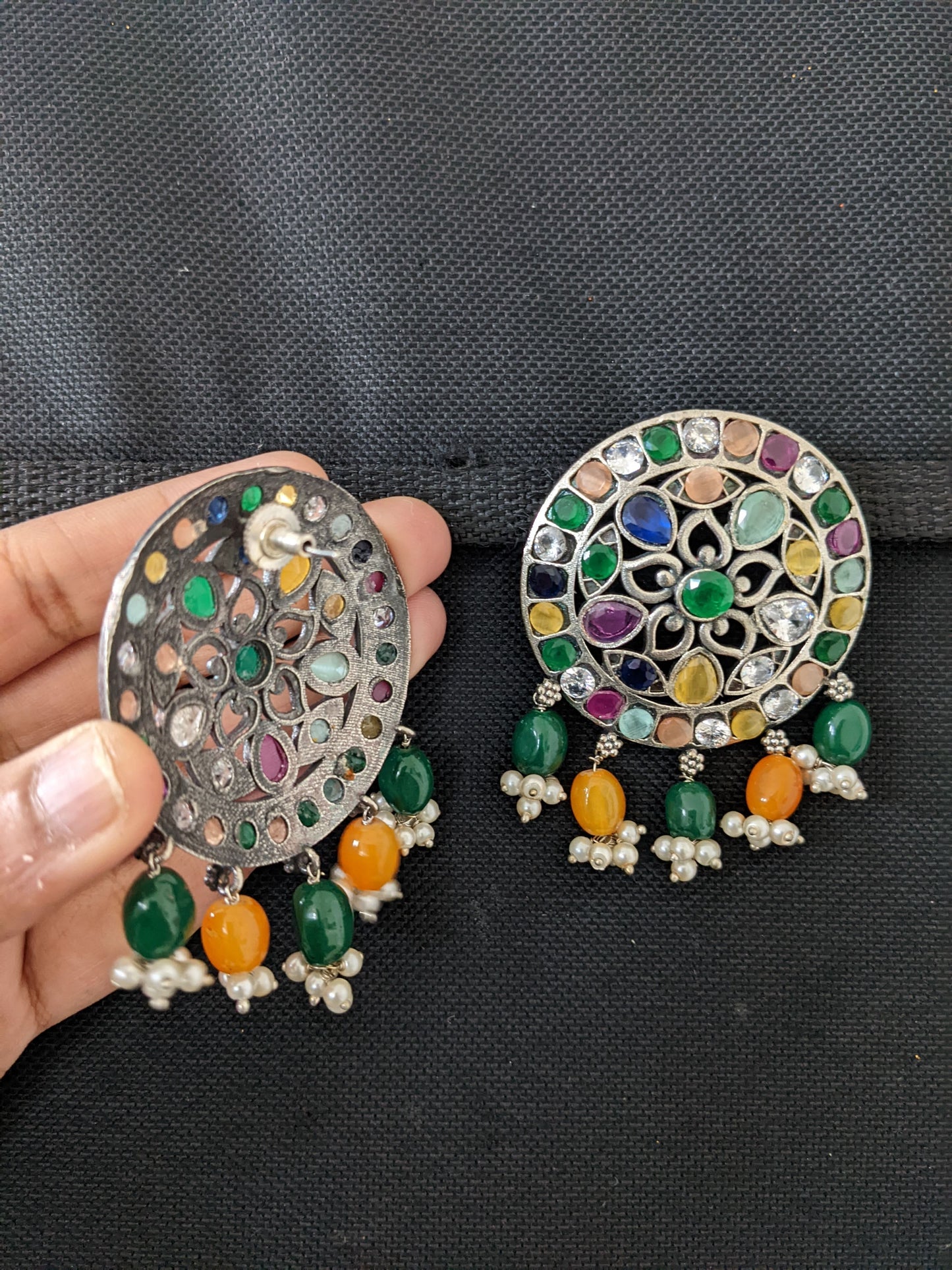German Silver Multi color XL Stud Earrings